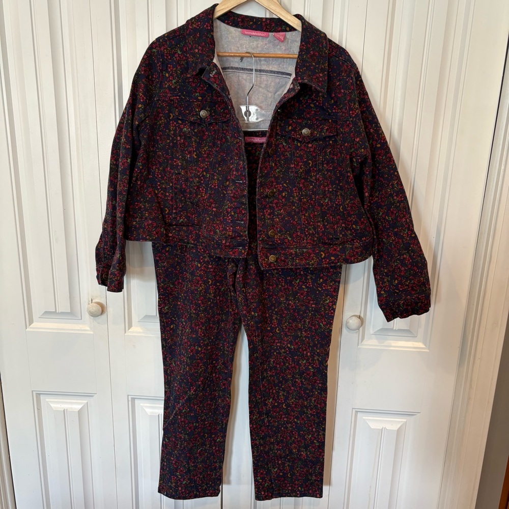 Woman Within Floral Denim Jacket And Jeans Set Size 12W/16W